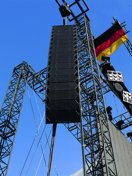 Clair Global's Cohesion CO-12 hung with pride in Munich alongside the German flag.