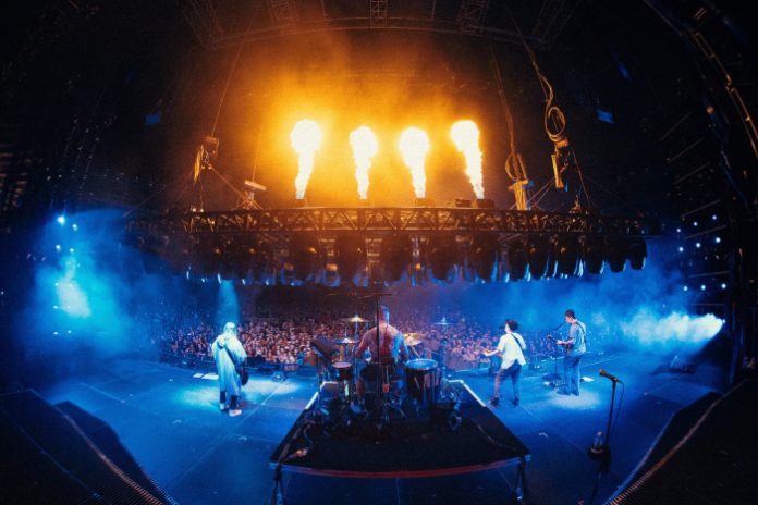 Lighting Designer, Connor Sullivan of So Midwest reimagines Fall Out Boy with Elation Professional and Magmatic Effects solutions, courtesy of Upstaging. Photo: Andy Jauregui